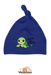 Knotenmütze Babybugz BZ15 in Marineblau mit Motiv Schildkröte Langsam, aber großartig