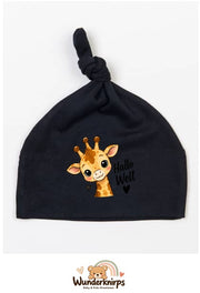 Knotenmütze Babybugz BZ15 in Schwarz mit Motiv Giraffe Hallo Welt
