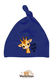 Knotenmütze Babybugz BZ15 in Marineblau mit Motiv Giraffe Hallo Welt
