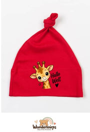 Knotenmütze Babybugz BZ15 in Rot mit Motiv Giraffe Hallo Welt