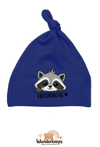 Knotenmütze Babybugz BZ15 in Marineblau mit Motiv Waschbär Frechdachs