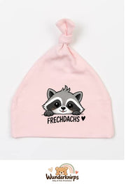 Knotenmütze Babybugz BZ15 in Pastellrosa mit Motiv Waschbär Frechdachs