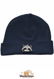 Umschlagmütze Rox-01 in Marineblau mit Motiv Waschbär Frechdachs