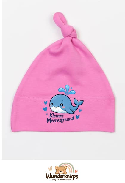 Knotenmütze Babybugz BZ15 in Bubblegum-Pink mit Motiv Wal Kleiner Meeresfreund