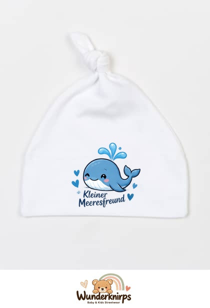Knotenmütze Babybugz BZ15 in Weiß mit Motiv Wal Kleiner Meeresfreund