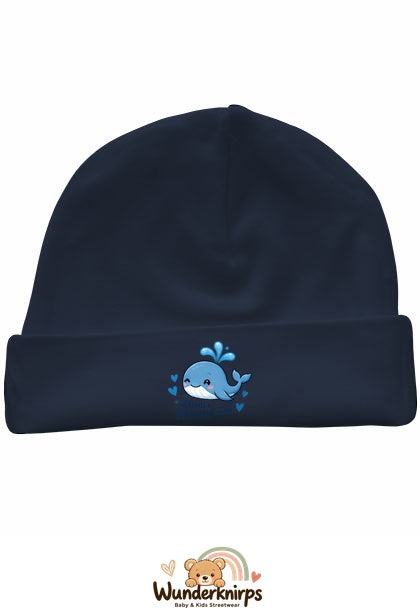 Umschlagmütze Rox-01 in Marineblau mit Motiv Wal Kleiner Meeresfreund