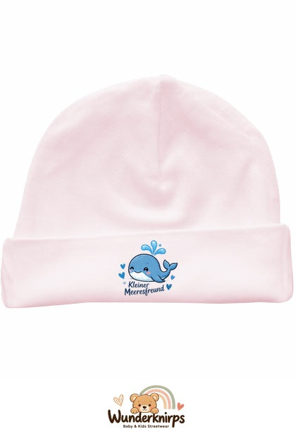Umschlagmütze Rox-01 in Pastellrosa mit Motiv Wal Kleiner Meeresfreund