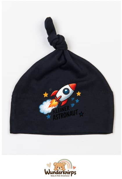Knotenmütze Babybugz BZ15 in Schwarz mit Motiv Rakete Kleiner Astronaut