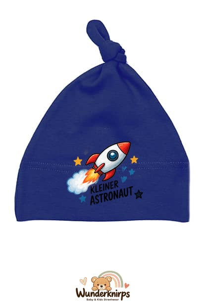Knotenmütze Babybugz BZ15 in Marineblau mit Motiv Rakete Kleiner Astronaut