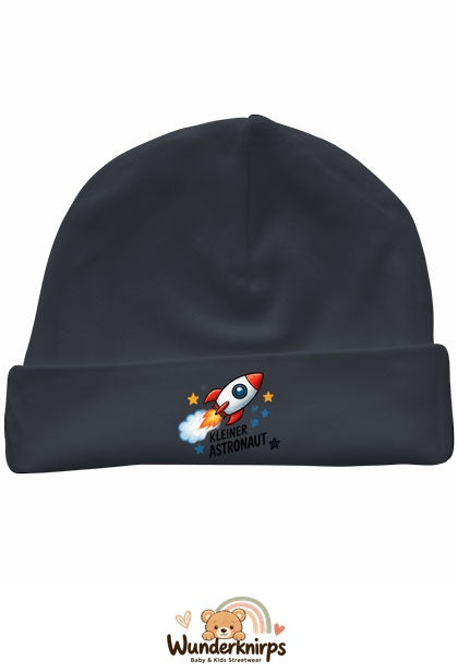 Umschlagmütze Rox-01 in Anthrazit mit Motiv Rakete Kleiner Astronaut