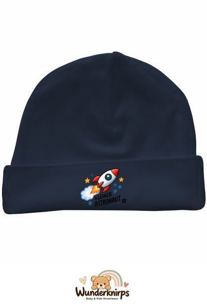 Umschlagmütze Rox-01 in Marineblau mit Motiv Rakete Kleiner Astronaut
