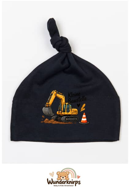 Knotenmütze Babybugz BZ15 in Schwarz mit Motiv Bagger Kleine Baustelle