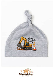 Knotenmütze Babybugz BZ15 in Grau meliert mit Motiv Bagger Kleine Baustelle