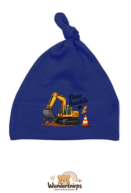 Knotenmütze Babybugz BZ15 in Marineblau mit Motiv Bagger Kleine Baustelle