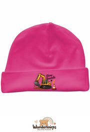 Umschlagmütze Rox-01 in Pink mit Motiv Bagger Kleine Baustelle