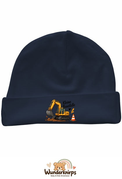 Umschlagmütze Rox-01 in Marineblau mit Motiv Bagger Kleine Baustelle