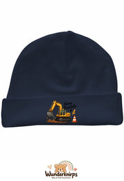 Umschlagmütze Rox-01 in Marineblau mit Motiv Bagger Kleine Baustelle