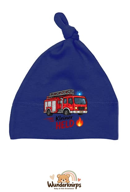 Knotenmütze Babybugz BZ15 in Marineblau mit Motiv Feuerwehr Kleiner Held