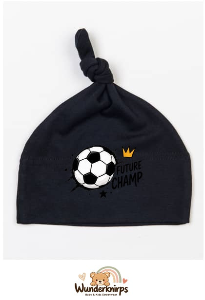 Knotenmütze Babybugz BZ15 in Schwarz mit Motiv Fußball Future Champ