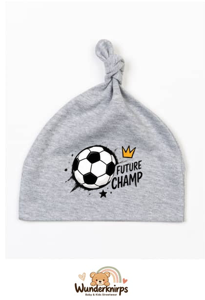 Knotenmütze Babybugz BZ15 in Grau meliert mit Motiv Fußball Future Champ