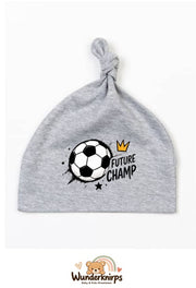 Knotenmütze Babybugz BZ15 in Grau meliert mit Motiv Fußball Future Champ