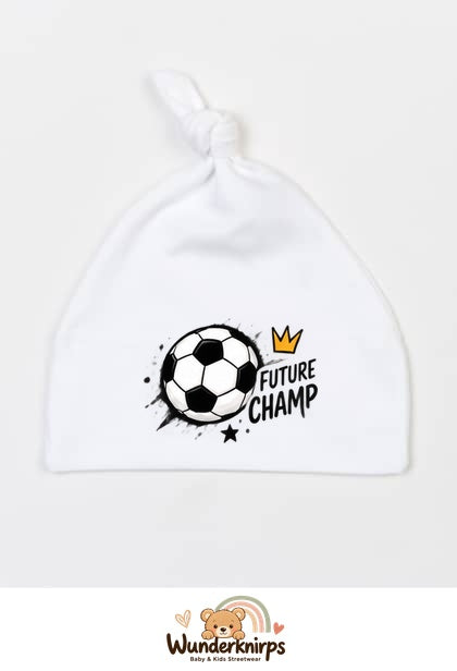 Knotenmütze Babybugz BZ15 in Weiß mit Motiv Fußball Future Champ