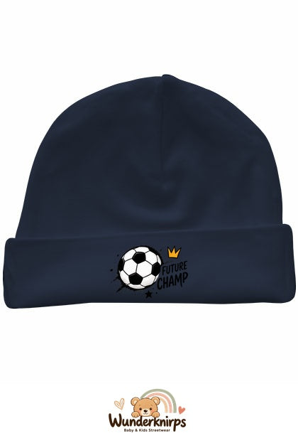 Umschlagmütze Rox-01 in Marineblau mit Motiv Fußball Future Champ