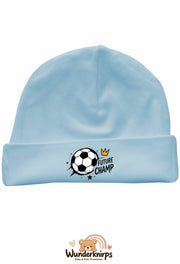 Umschlagmütze Rox-01 in Pastellblau mit Motiv Fußball Future Champ
