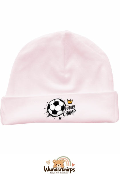 Umschlagmütze Rox-01 in Pastellrosa mit Motiv Fußball Future Champ