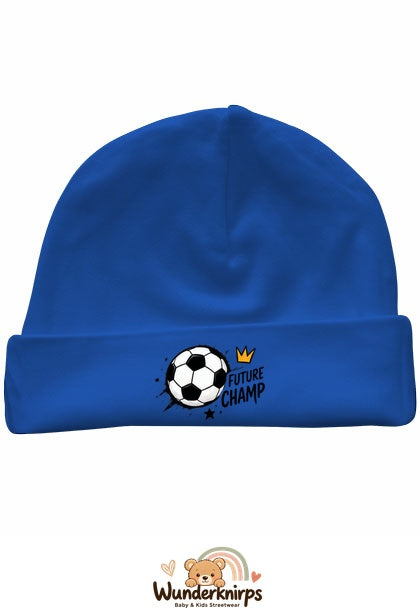 Umschlagmütze Rox-01 in Royalblau mit Motiv Fußball Future Champ