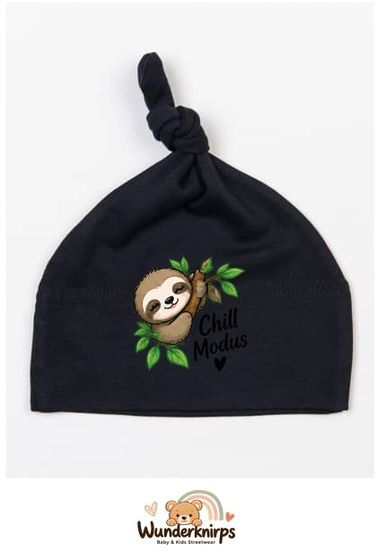 Knotenmütze Babybugz BZ15 in Schwarz mit Motiv Faultier Chill-Modus