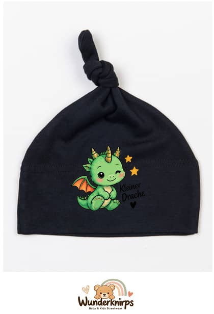 Knotenmütze Babybugz BZ15 in Schwarz mit Motiv Kleiner Drache