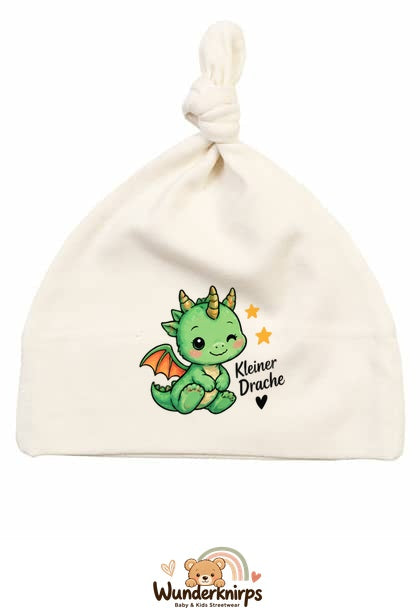 Knotenmütze Babybugz BZ15 in Natur mit Motiv Kleiner Drache
