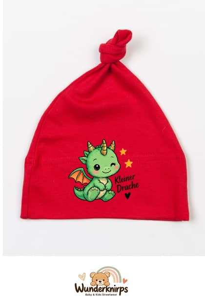 Knotenmütze Babybugz BZ15 in Rot mit Motiv Kleiner Drache