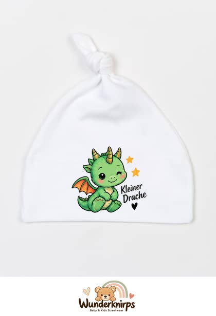 Knotenmütze Babybugz BZ15 in Weiß mit Motiv Kleiner Drache