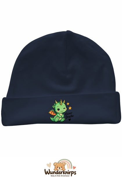 Umschlagmütze Rox-01 in Marineblau mit Motiv Kleiner Drache