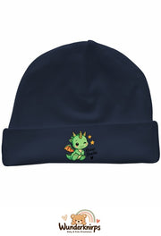 Umschlagmütze Rox-01 in Marineblau mit Motiv Kleiner Drache
