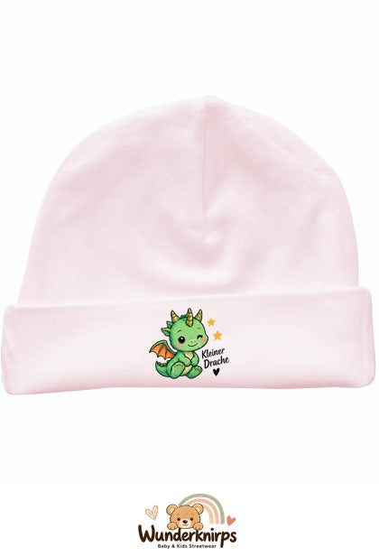 Umschlagmütze Rox-01 in Pastellrosa mit Motiv Kleiner Drache