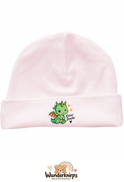 Umschlagmütze Rox-01 in Pastellrosa mit Motiv Kleiner Drache