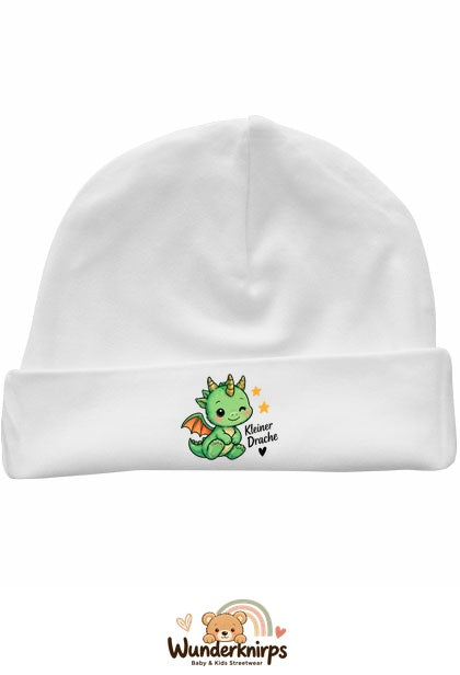 Umschlagmütze Rox-01 in Weiß mit Motiv Kleiner Drache