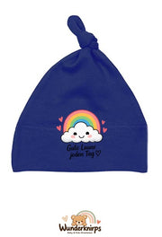 Knotenmütze Babybugz BZ15 in Marineblau mit Motiv Regenbogen Gute Laune jeden Tag