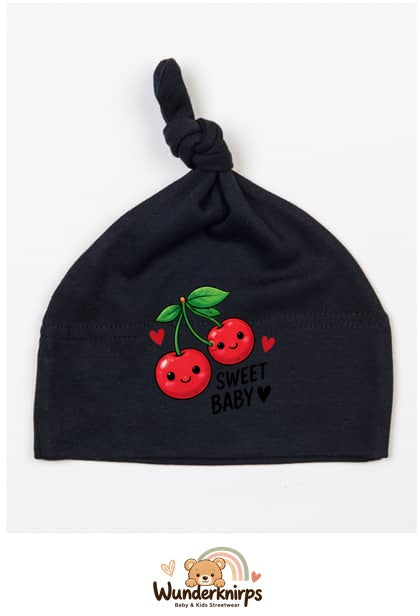 Knotenmütze Babybugz BZ15 in Schwarz mit Motiv Kirschen Sweet Baby