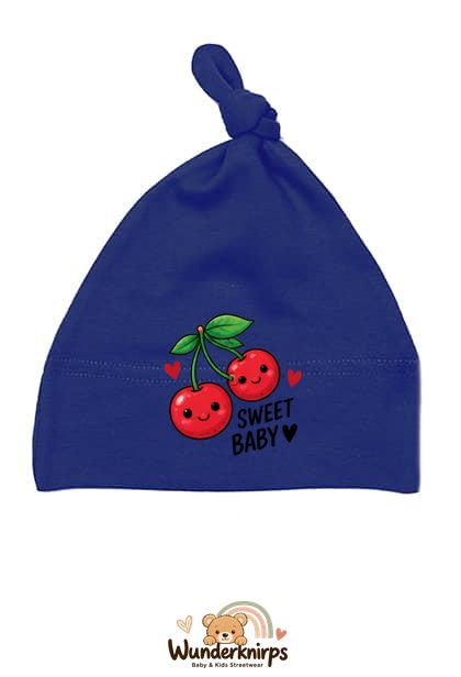 Knotenmütze Babybugz BZ15 in Marineblau mit Motiv Kirschen Sweet Baby