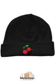 Umschlagmütze Rox-01 in Schwarz mit Motiv Kirschen Sweet Baby