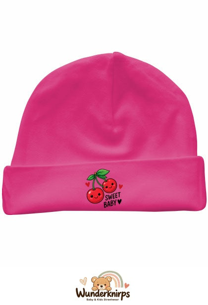 Umschlagmütze Rox-01 in Pink mit Motiv Kirschen Sweet Baby