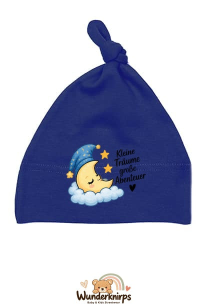 Knotenmütze Babybugz BZ15 in Marineblau mit Motiv Mond Kleine Träume, große Abenteuer