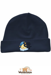Umschlagmütze Rox-01 in Marineblau mit Motiv Mond Kleine Träume, große Abenteuer