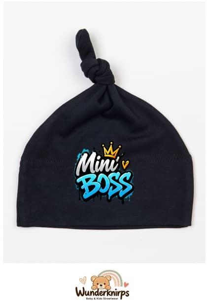 Knotenmütze Babybugz BZ15 in Schwarz mit Motiv Mini Boss Graffiti