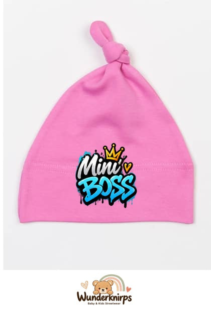 Knotenmütze Babybugz BZ15 in Bubblegum-Pink mit Motiv Mini Boss Graffiti