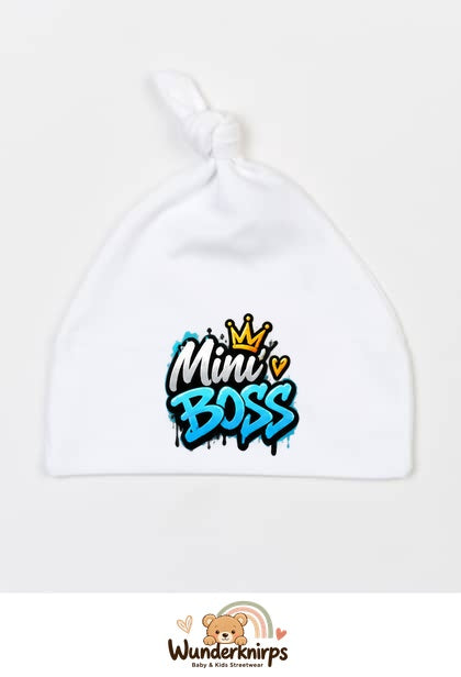 Knotenmütze Babybugz BZ15 in Weiß mit Motiv Mini Boss Graffiti